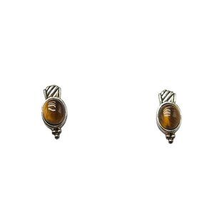 Tigers Eye Sterling Silver Oval Stud Earrings With Decorative Accents 4.53g